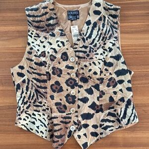 NWT VINTAGE Laurèl silk Animal Print Button Front Vest women’s sz 44